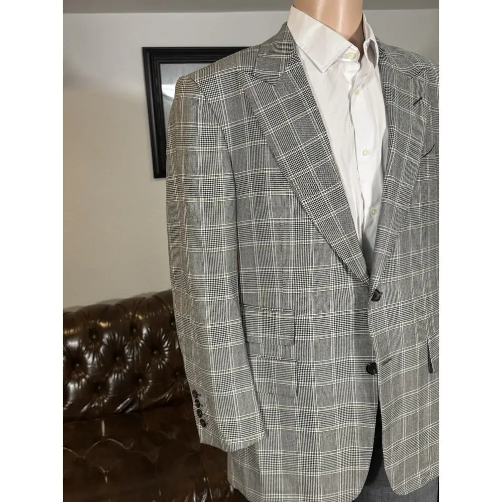 Tom Ford Houndstooth Wool Silk Peak Lapel 2Pc Suit 54R 44R US 38x30 Trousers